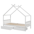 Artiss Single Bed Frame Wooden House Kids White 2 Drawers