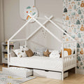 Artiss Single Bed Frame Wooden House Kids White 2 Drawers