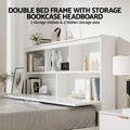 Artiss Wooden Bed Frame Double White 3 Shelf Storage Headboard
