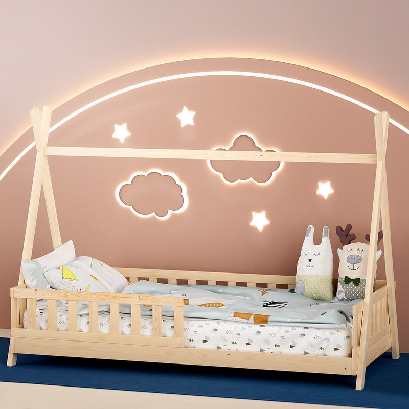 Artiss Kids Wooden House Bed Frame Oak Single