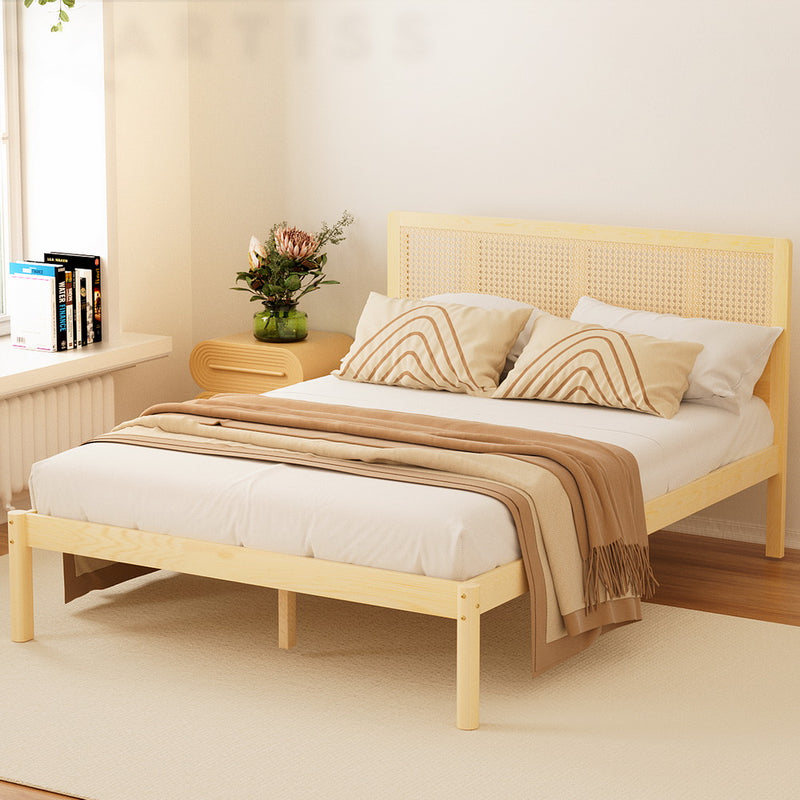 Artiss QUEEN Bed Frame Rattan Wood RITA