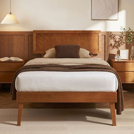 Artiss Single Bed Frame Wooden Walnut Splay Base