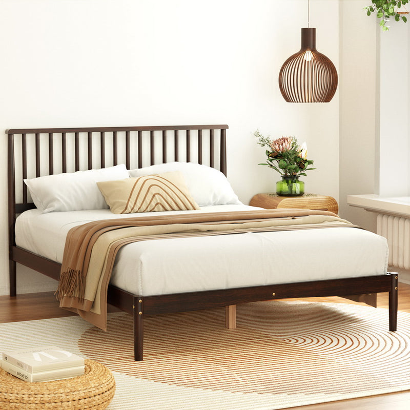 Artiss DOUBLE Bed Frame Wooden Walnut Timber Platform VISE
