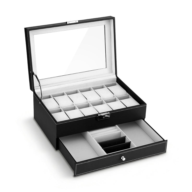 Embellir 12 Grid Watch Box Organizer Jewellery Display Storage Case