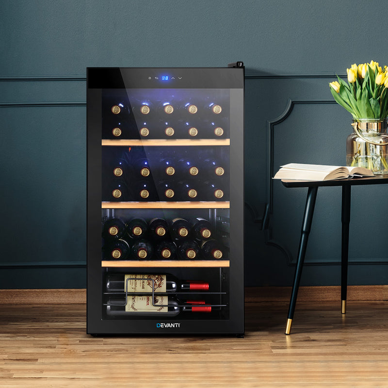 Devanti Wine Fridge 34 Bottle Cooler Black Stainless Steel