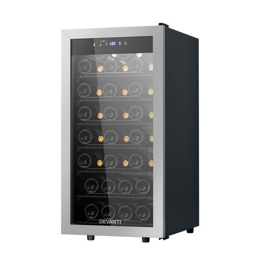 Devanti Wine Fridge 42 Bottles Cooler Stainless Steel