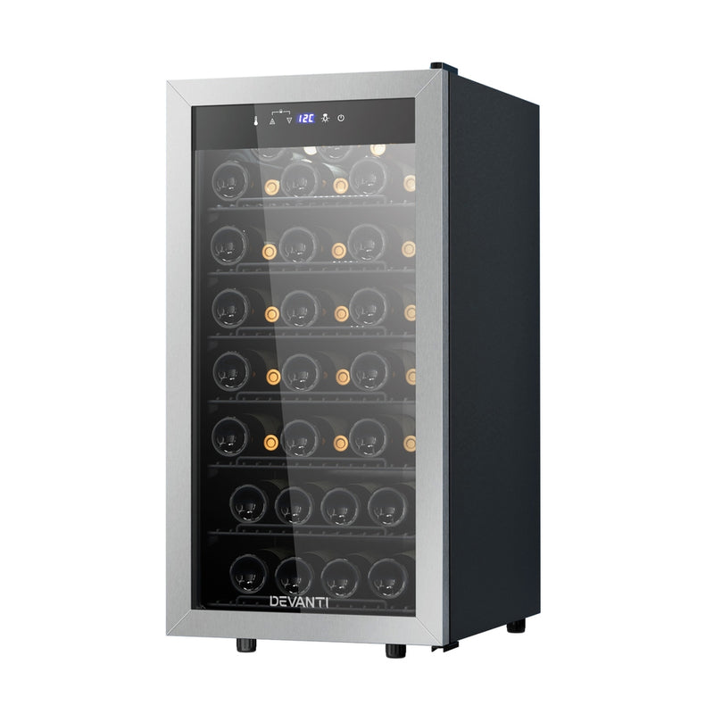 Devanti Wine Fridge 42 Bottles Cooler Stainless Steel