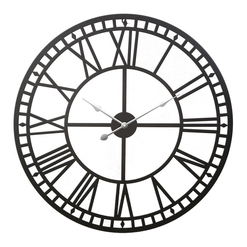 Artiss 60cm Wall Clock Roman Numerals Metal Black