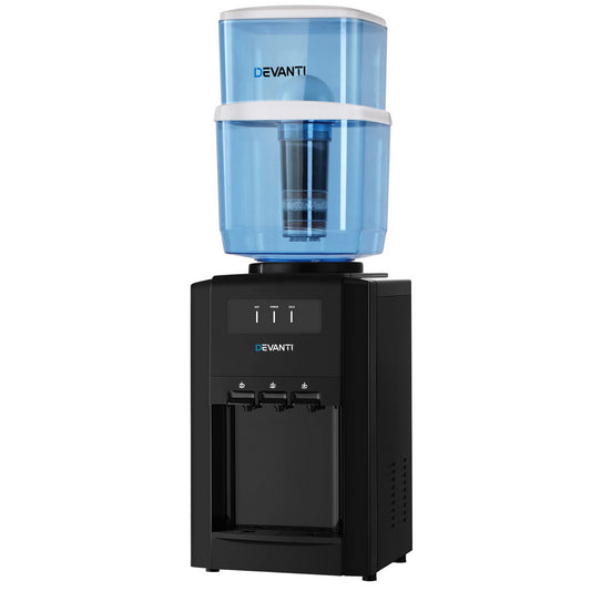 Devanti 22L Water Cooler Dispenser 3 Taps Benchtop Black Filter