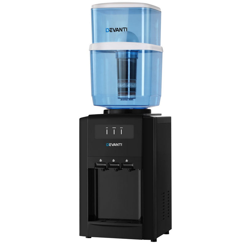 Devanti 22L Water Cooler Dispenser 3 Taps Benchtop Black Filter