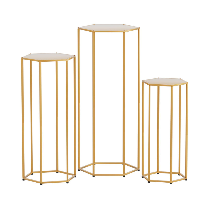 3Pcs Wedding Backdrop Pedestal Stand Gold Metal Hexagon Wedding Frame Plinth Pillars Table