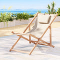 Gardeon Wooden Deck Chair Beige Folding Sun Lounge Beach Patio