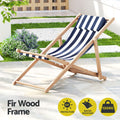 Gardeon Wooden Deck Chair Folding Sun Lounge Blue Patio Furniture