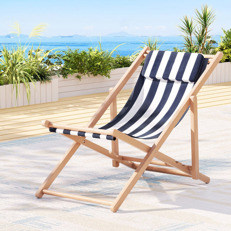 Gardeon Wooden Deck Chair Folding Sun Lounge Blue Patio Furniture