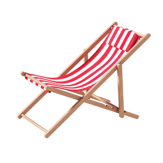 Gardeon Wooden Deck Chair Folding Sun Lounge Red Patio Furniture