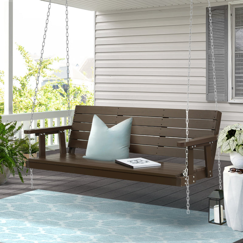 Gardeon 3 Seater Porch Swing Chair Wooden Brown Outdoor Bench