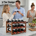 Artiss Bamboo Wine Rack 3-Tier 12 Bottle Display Storage Walnut