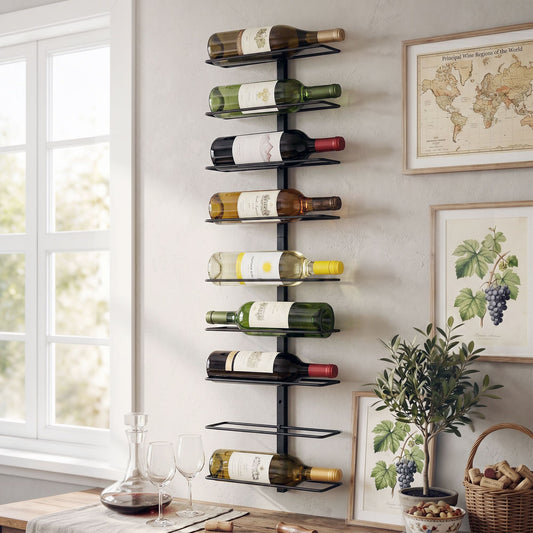 Artiss Wine Rack 9 Bottle Wall Mounted Metal Black Storage