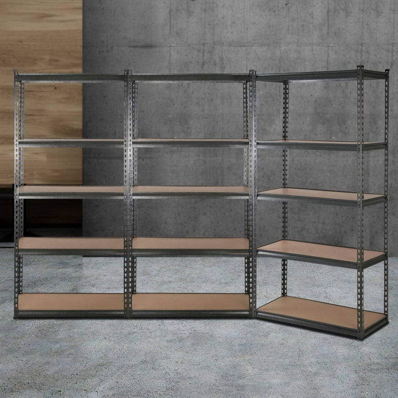 3x1.8M 5-Shelf Steel Warehouse Racking Garage Storage Rack Grey