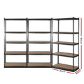 3x1.8M 5-Shelf Steel Warehouse Racking Garage Storage Rack Grey