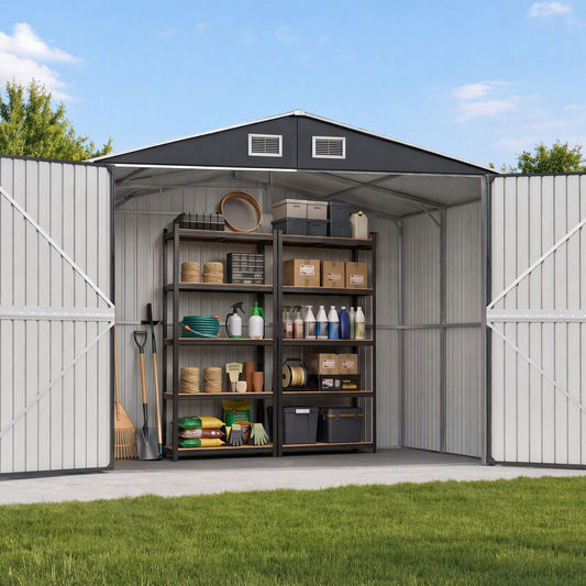Giantz Garden Shed 3x5.38m Outdoor Tool Storage 2X 5-Tier Garage Shelving Rack