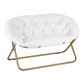 Artiss Double Saucer Chair Soft Faux Fur Lounge Foldable Oversize Chair for Bedroom White