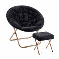 Artiss Comfy Saucer Chair Soft Faux Fur Foldable Accent Chair with Ottoman Black