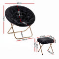 Artiss Comfy Saucer Chair Soft Faux Fur Foldable Accent Chair with Ottoman Black
