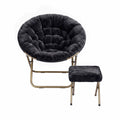 Artiss Comfy Saucer Chair Soft Faux Fur Foldable Accent Chair with Ottoman Black