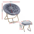Artiss Comfy Saucer Chair Soft Faux Fur Foldable Accent Chair with Ottoman Grey