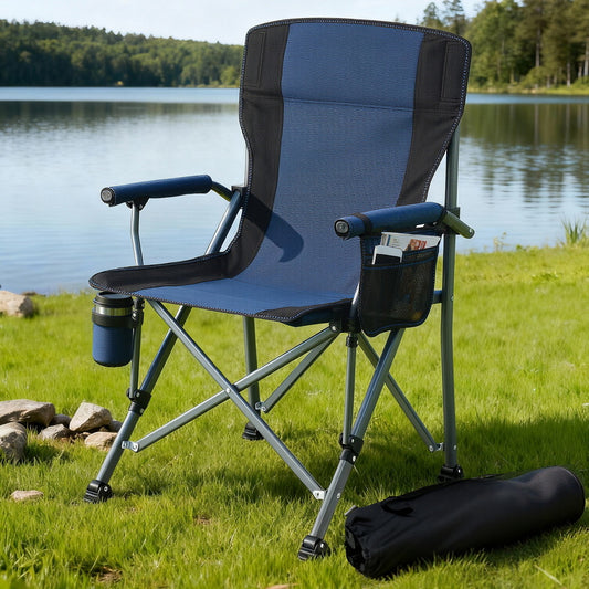 Weisshorn Camping Chair Folding 120KG Portable Beach Fishing Navy Blue