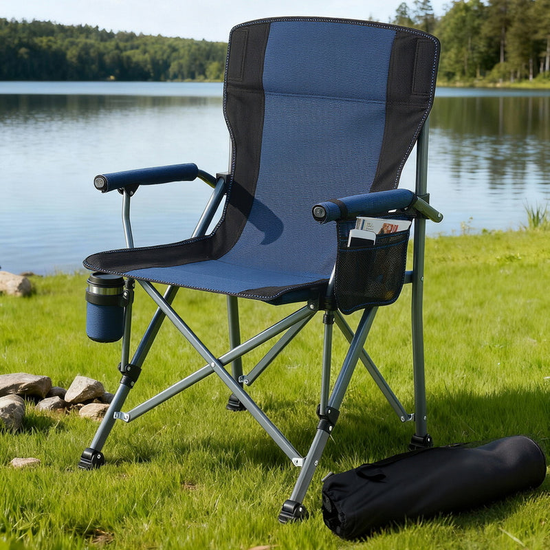 Weisshorn Camping Chair Folding 120KG Portable Beach Fishing Navy Blue