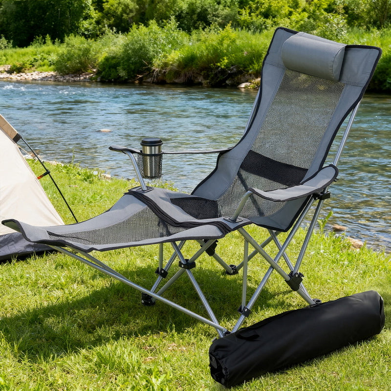 Weisshorn Camping Chair Reclining Portable Folding Grey Outdoor