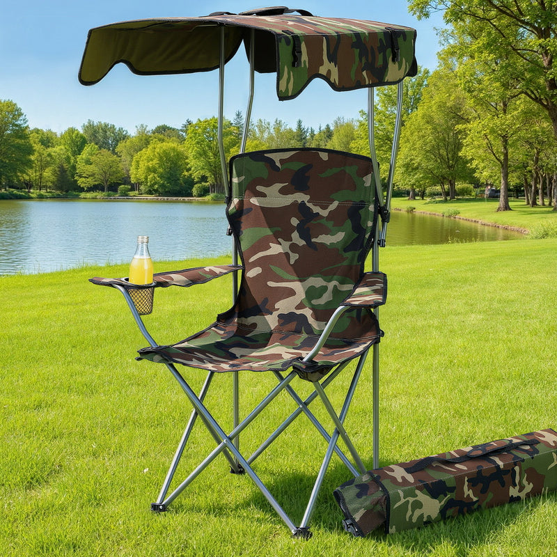 Weisshorn Camping Chair Canopy 120KG Folding Portable Beach Army Green