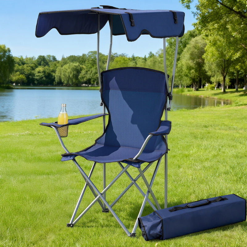 Weisshorn Camping Chair Canopy 120KG Navy Portable Folding Beach
