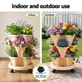 Green Fingers 3 Tier Stackable Vertical Planter Tower Strawberry Pot Wheels Beige