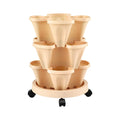 Green Fingers 3 Tier Stackable Vertical Planter Tower Strawberry Pot Wheels Beige