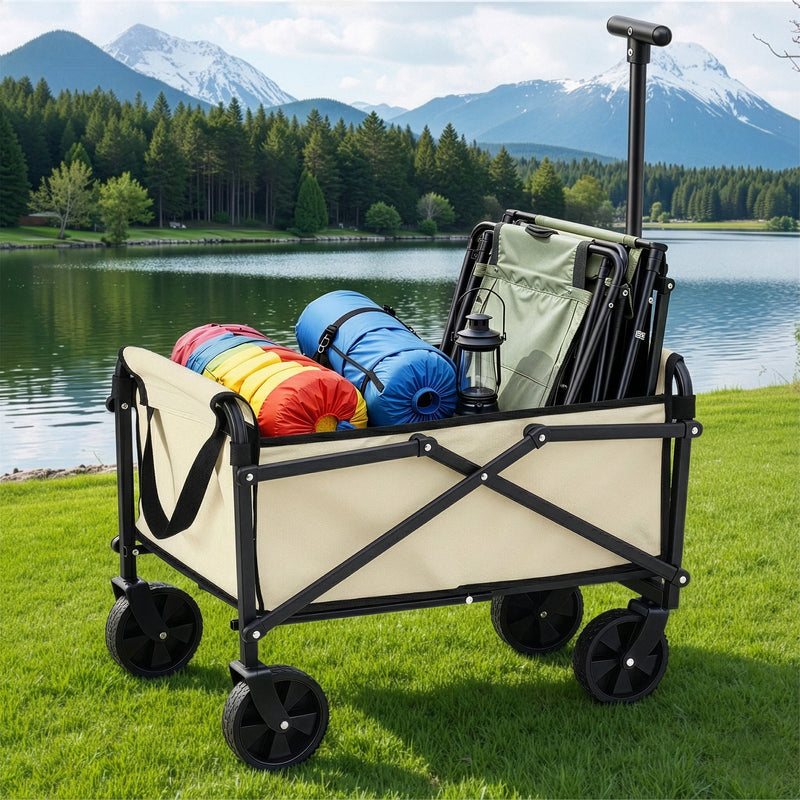 Gardeon Garden Cart Folding Trolley Wagon Barrow Beach Beige