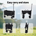 Gardeon Folding Garden Cart Trolley Wagon Beach Black Outdoor