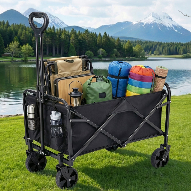 Gardeon Garden Cart Folding Trolley Wagon Black Outdoor Camping
