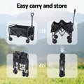 Gardeon Garden Cart Folding Trolley Wagon Black Outdoor Camping