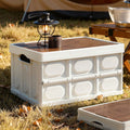 Gardeon 50L Collapsible Storage Box Stackable Plywood Lid Beige