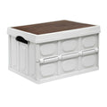 Gardeon 50L Collapsible Storage Box Stackable Plywood Lid Beige