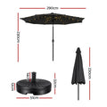 Instahut 2.9m Market Umbrella Black with Base String Light
