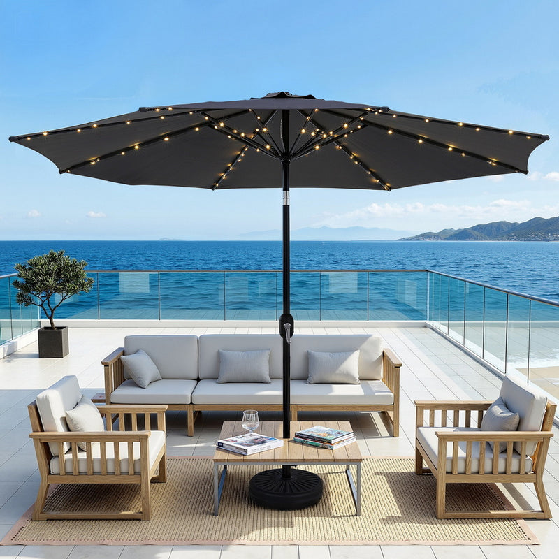 Instahut 2.9m Market Umbrella Tilt String Light Charcoal