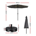Instahut 2.9m Market Umbrella Tilt String Light Charcoal