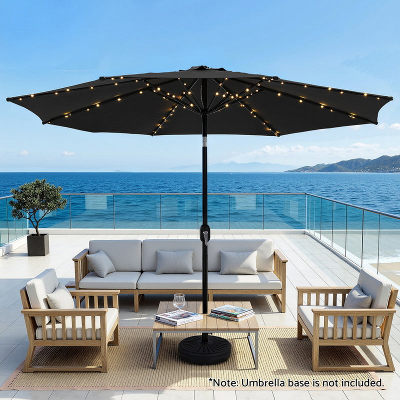 Instahut 2.9m Market Umbrella Tilt String Light Black