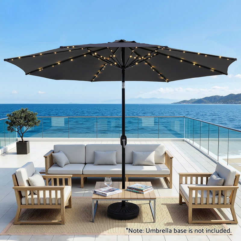 Instahut 2.9m Market Umbrella Tilt String Light Charcoal