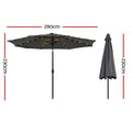 Instahut 2.9m Market Umbrella Tilt String Light Charcoal