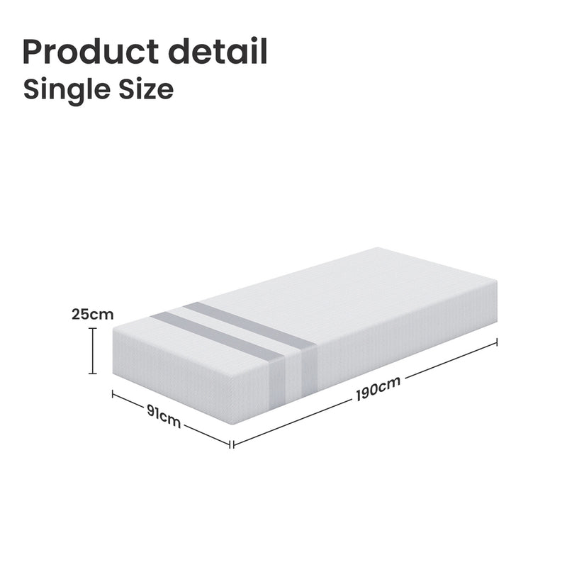 25cm Single Gel Memory Foam Mattress Medium Firm Reversible